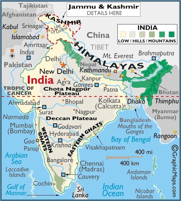 kaart van bergen in India