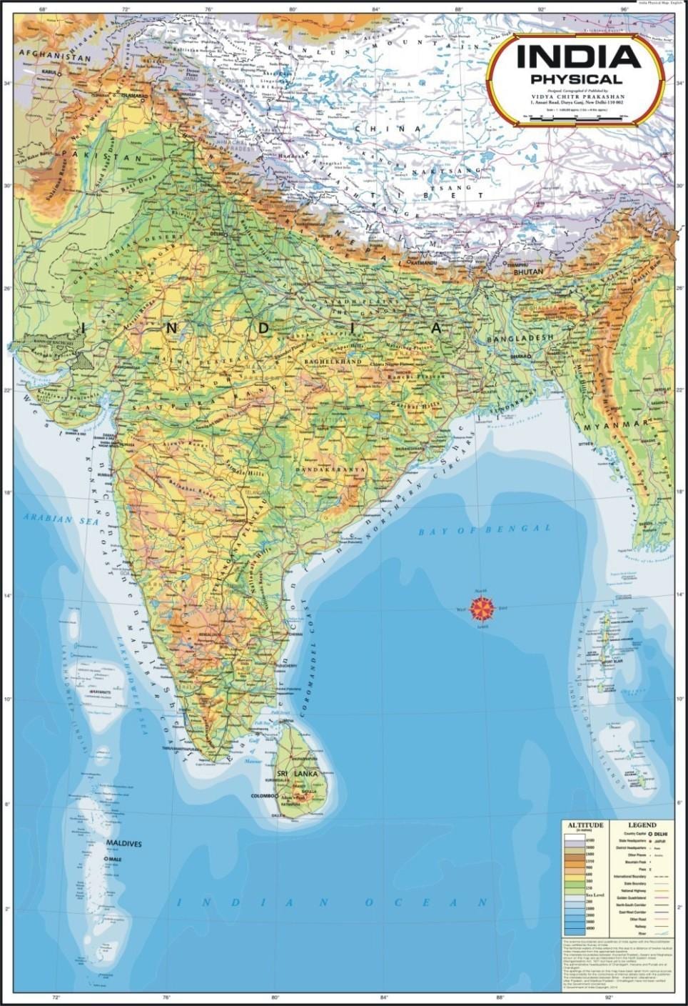 India fysieke kaart
