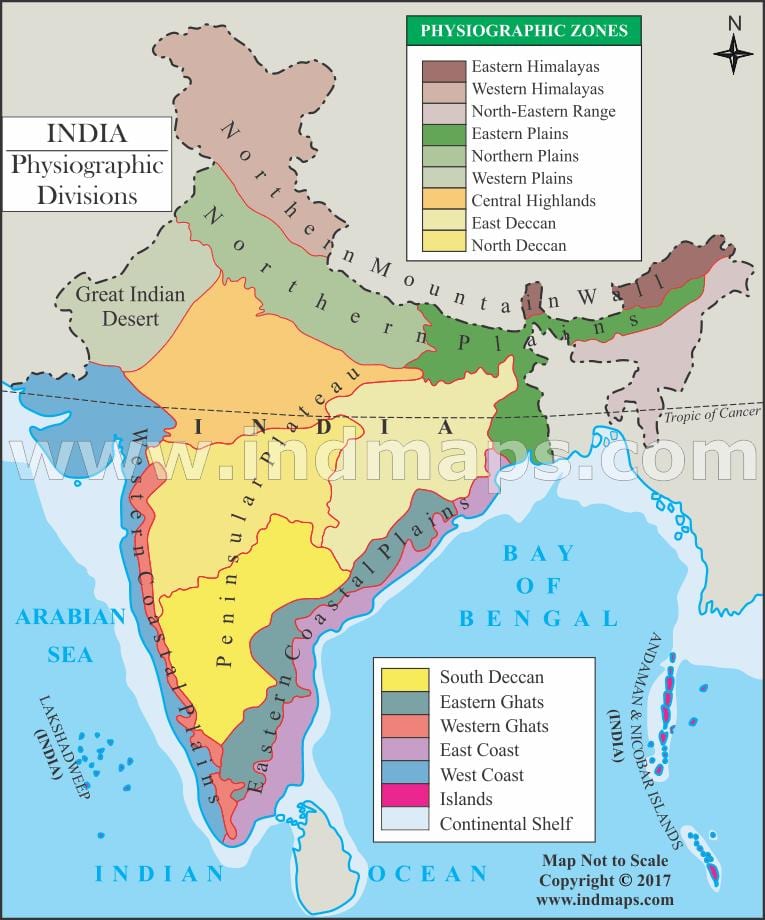 India fysieke verdeling kaart