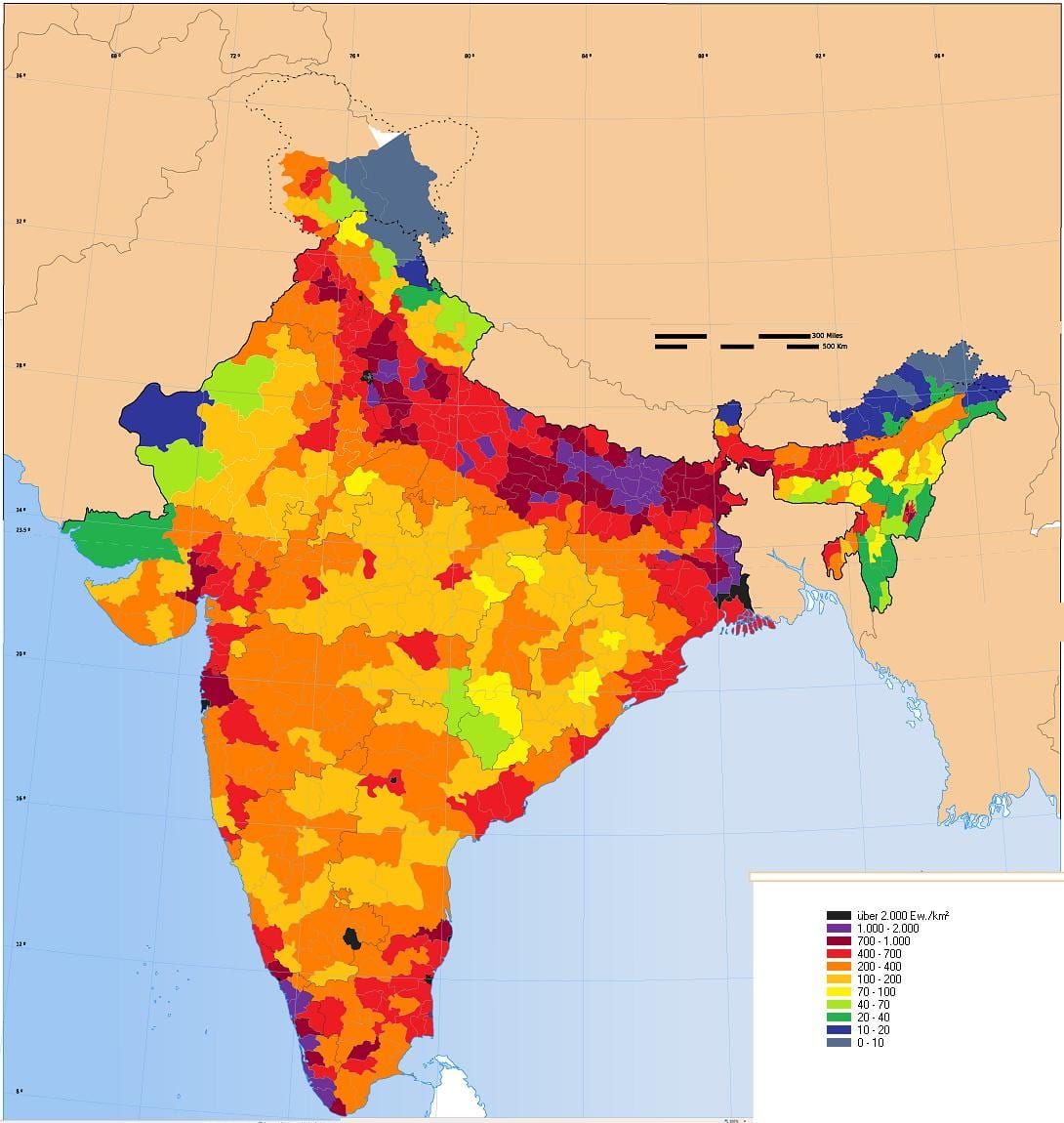 bevolkingsdichtheid kaart van India