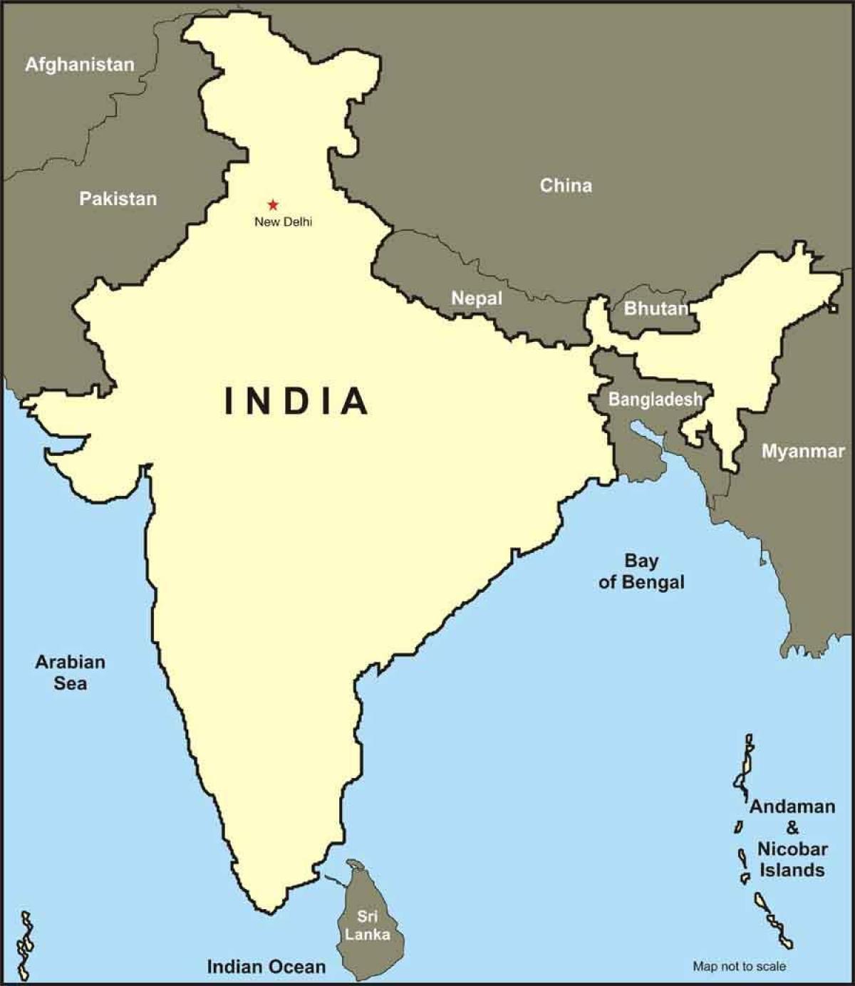 India kaart met grenzen