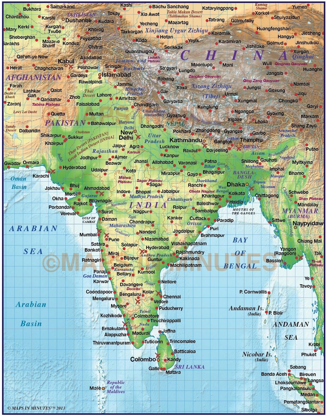 relief kaart van India