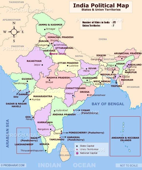 kaart van India, met hoofdsteden