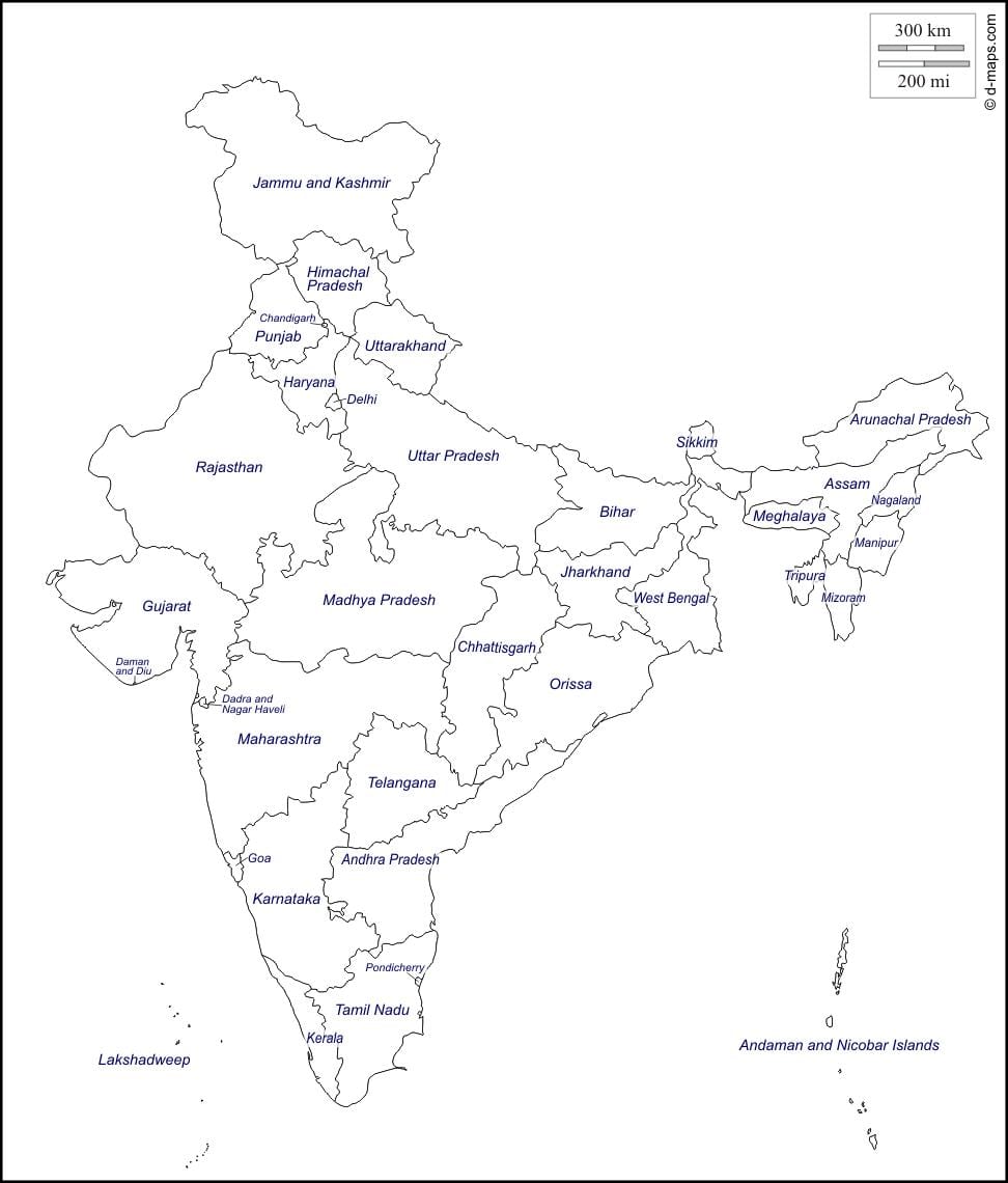 India overzichtskaart met staten