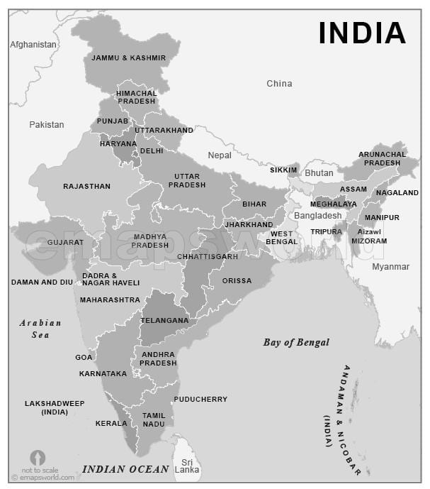 zwart en wit India kaart