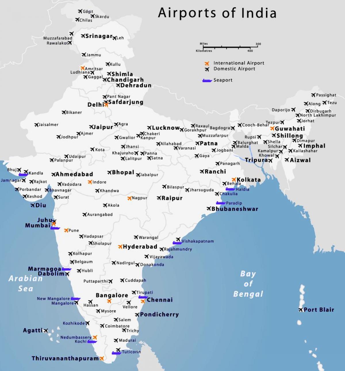 kaart van luchthavens in India