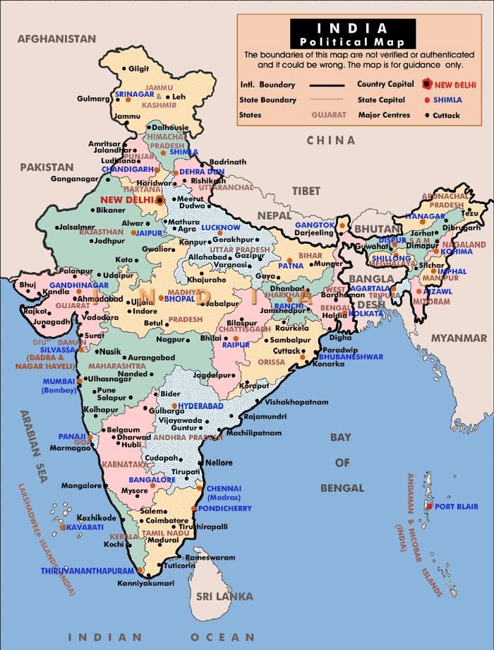 politieke kaart van India, met staten