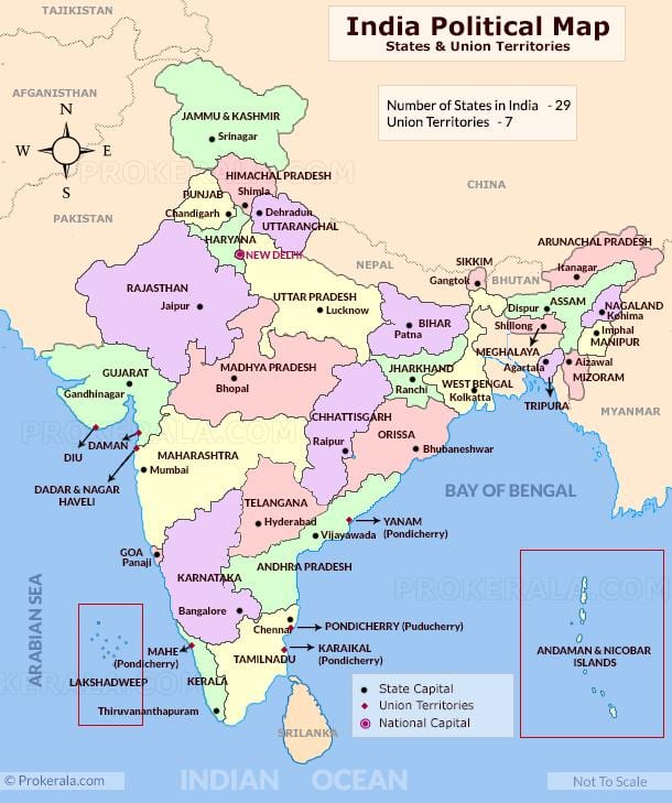 India kaart staten en hoofdsteden