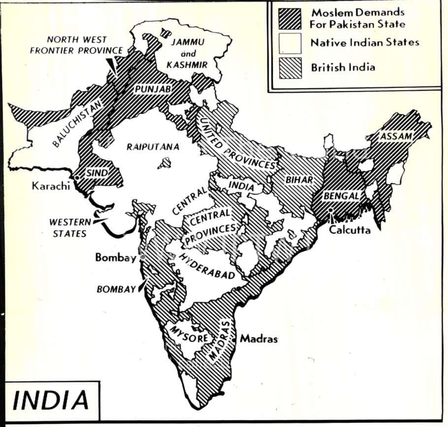 kaart van India vóór 1947