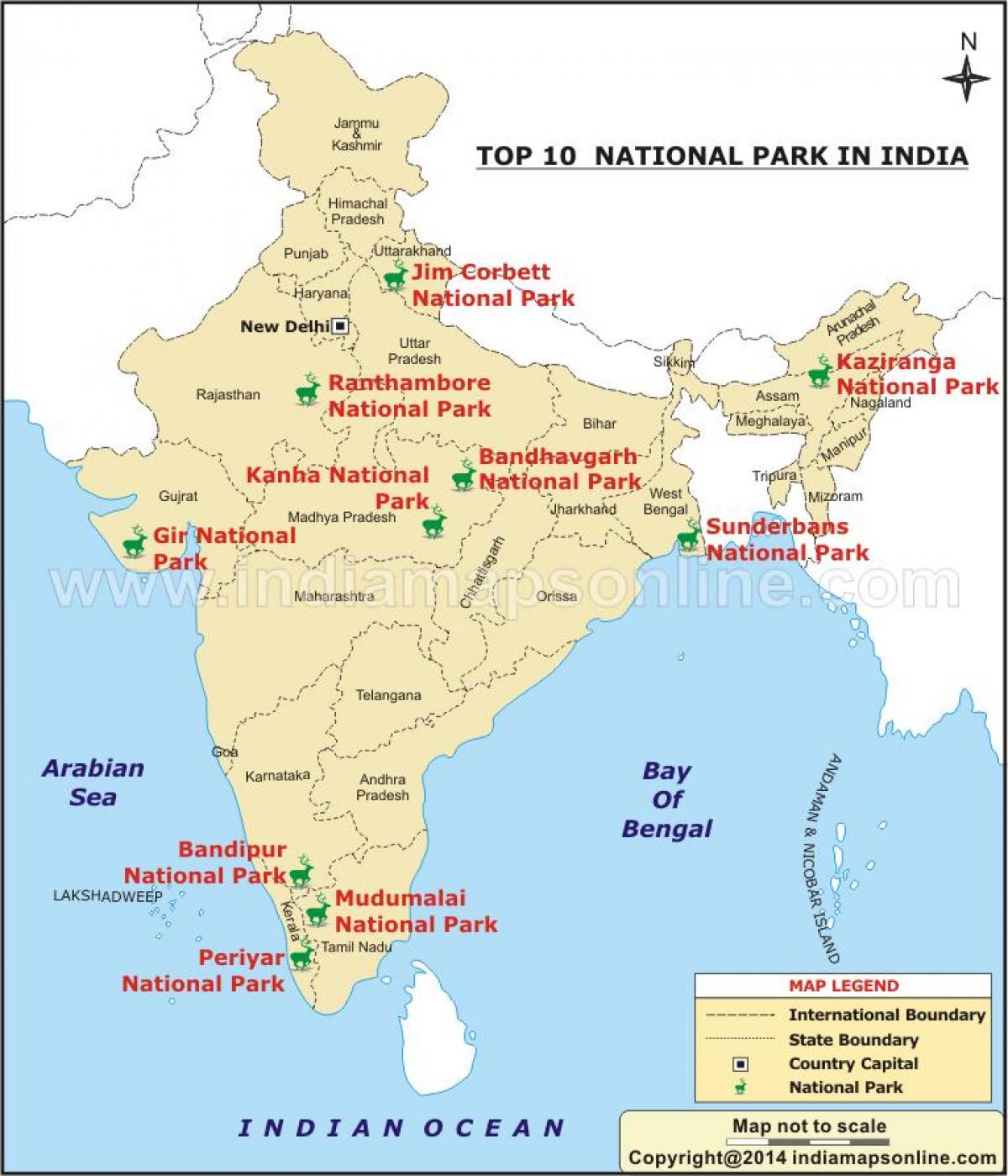 kaart van de nationale parken in India