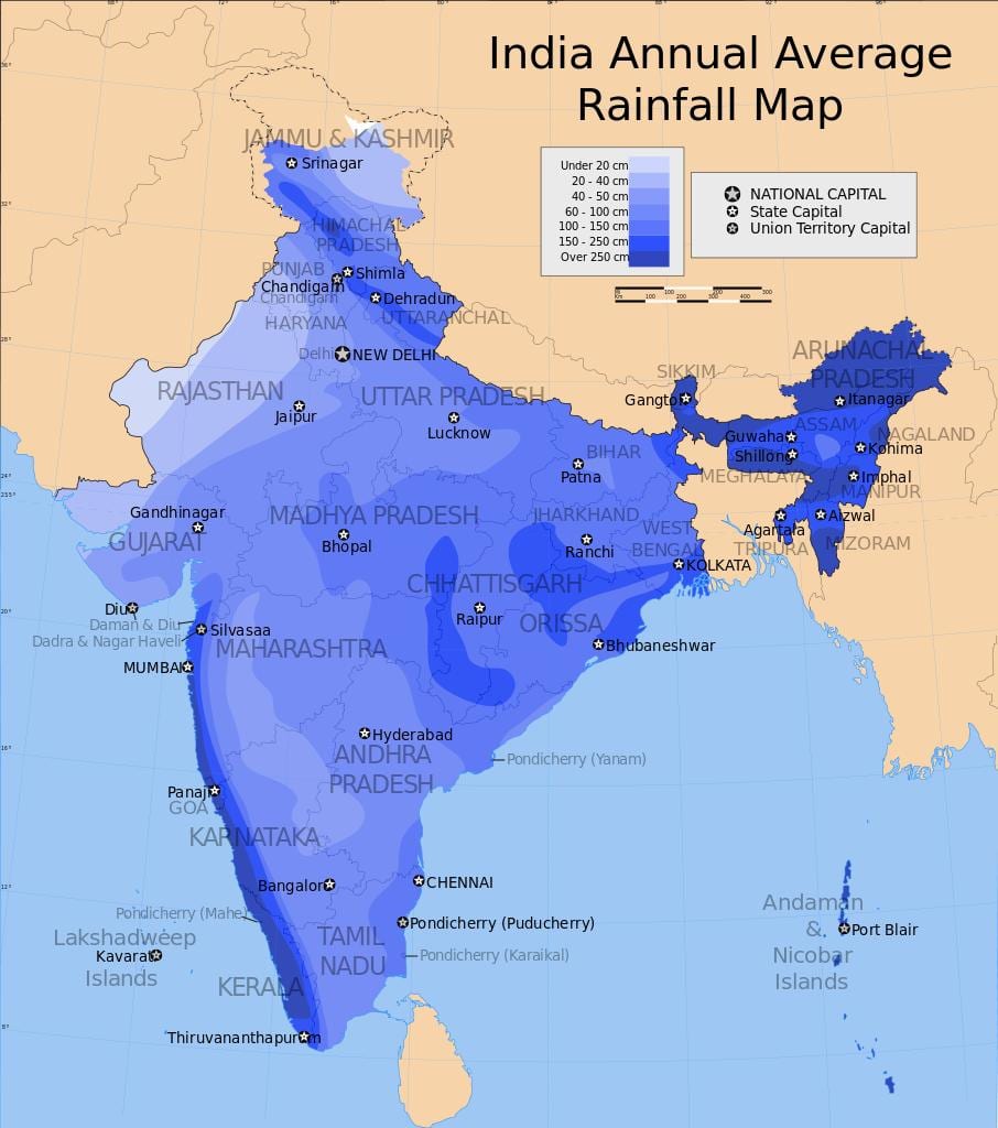 India neerslag kaart