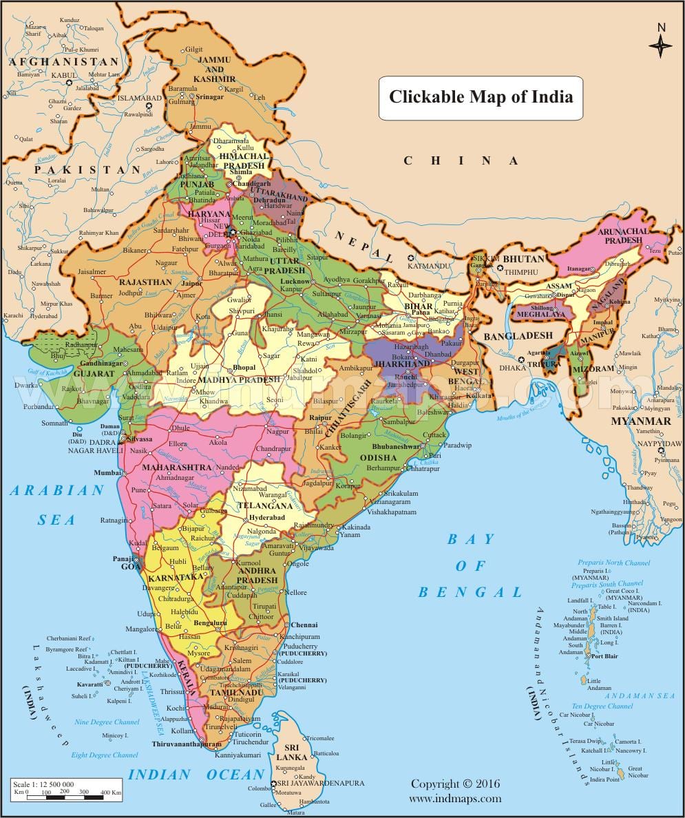 kaart van noord-India met steden