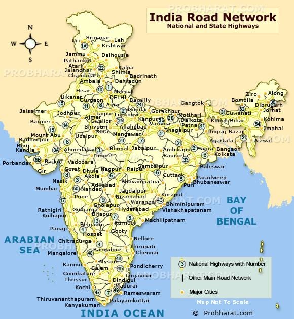 wegenkaart van noord-India