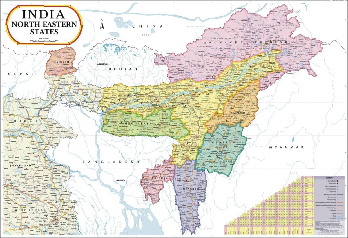kaart van noord-oost India