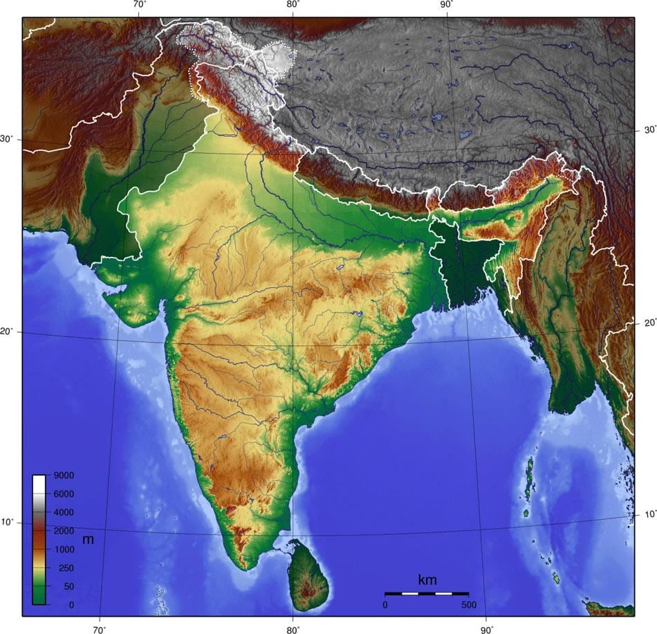 India kaart topografische