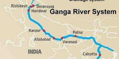 Ganges rivier in India kaart