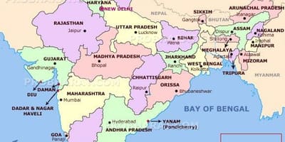 Kaart van India, met hoofdsteden