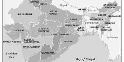 Zwart en wit India kaart