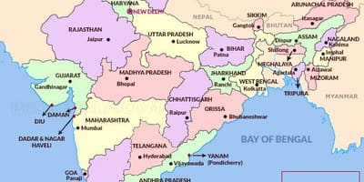 India kaart staten en hoofdsteden