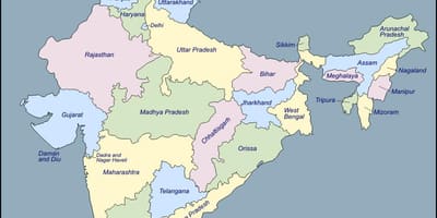 India kaart met de namen van staten
