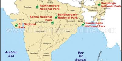 Kaart van de nationale parken in India
