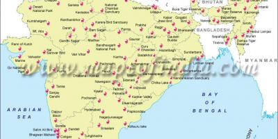 Kaart van India, opvangcentra voor wilde dieren